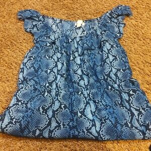 MICHAEL KORS Womens Blue Belted Printed Off Shoulder Midi Dress XXL